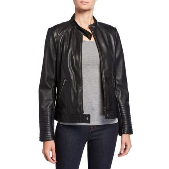 Neiman Marcus Black Leather Moto Jacket - Picture 3 of 14